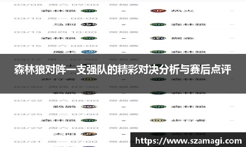 森林狼对阵一支强队的精彩对决分析与赛后点评